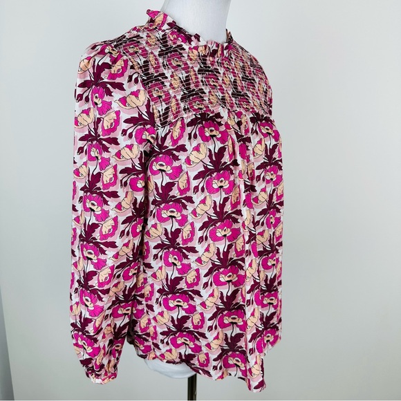 J. Crew Made with Liberty Fabric Pink Floral Smocked Woven Top Size XS - Picture 4 of 13
